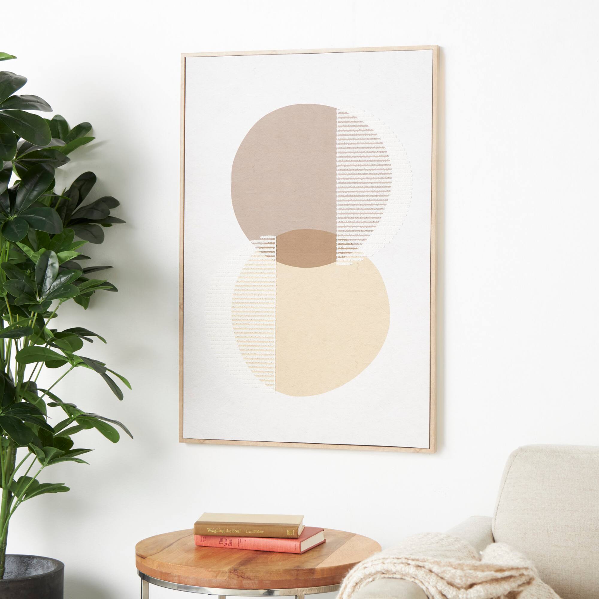 25" x 37" Wooden Geometric Circle Wall Art with White Fabric Detailing